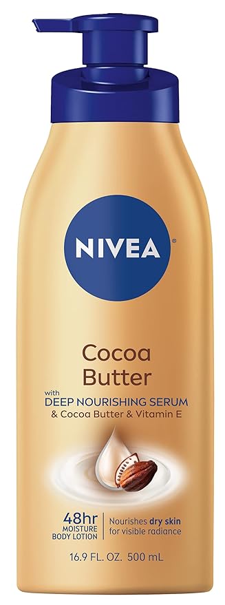 NIVEA Cocoa Butter Body Lotion with Deep Nourishing Serum, Cocoa Butter and Vitamin E, 48-Hour Moisturizing Body Lotion for Dry Skin, Nourishes Dry Skin for Visible Radiance, 16.9 Fl Oz Pump Bottle