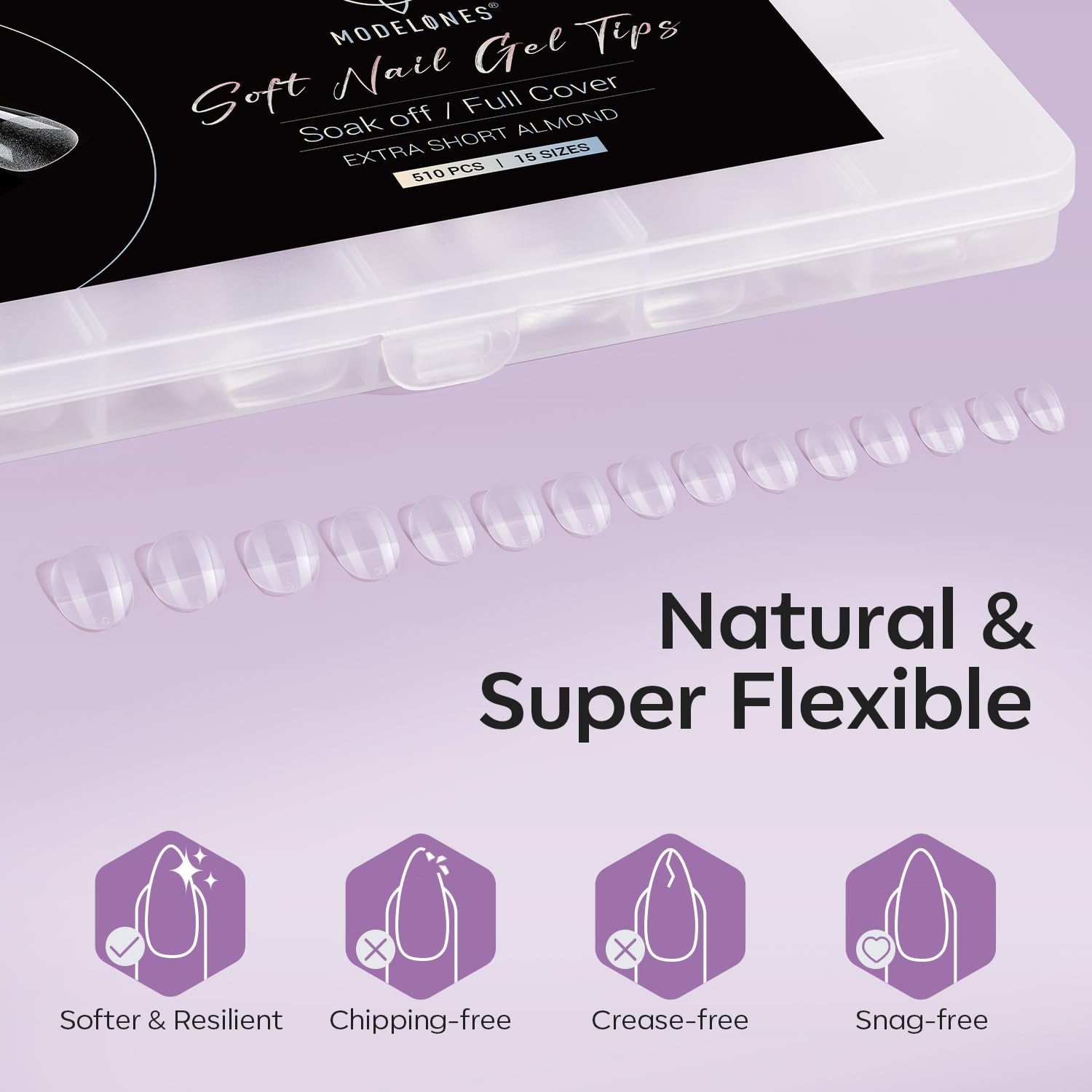 Modelones Extra Short Almond Fake Nail Tips - 510Pcs Gel Tips Pre-shaped Half Matte Full Cover Clear Acrylic Gel Kit False Press on Nails for Extension DIY Salon 15Sizes