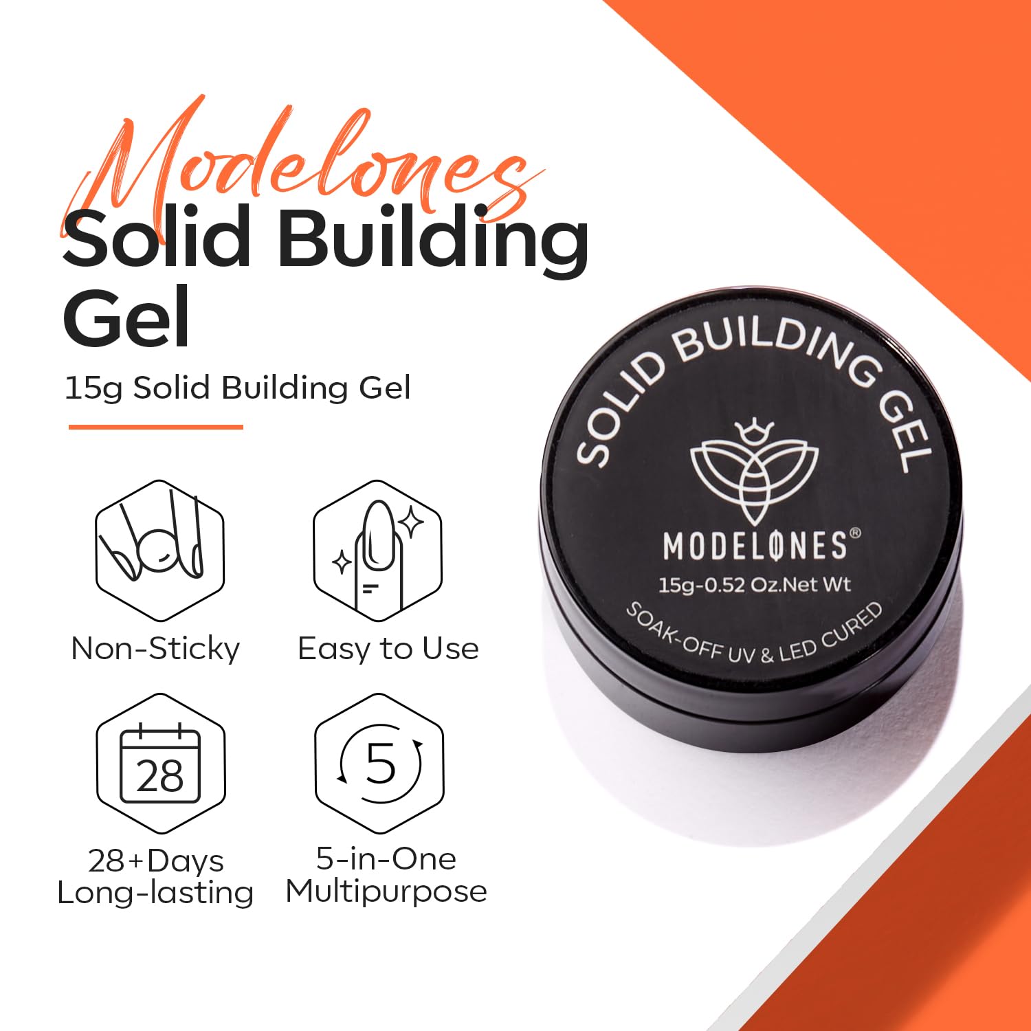 modelones 3D Sculpting Gel, Milky White Solid Nail Builder Hard Gel for Nail Art Molding & Extensions for Chrome Powder, Nails Glitter Polish Home DIY Manicure, U V Lamp Needed