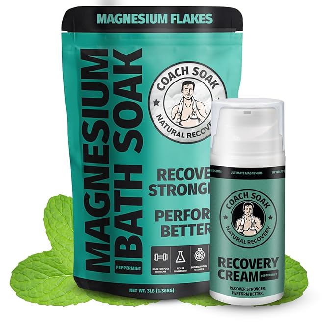 Coach Soak Recovery Bath Soak and Magnesium Lotion with MSM Eucalyptus Tea Tree Bundle (Cooling Peppermint)