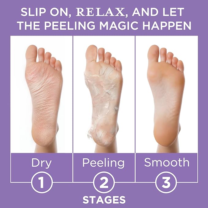 Lee Beauty Exfoliating Foot Peeling Mask (4 Pack) - Foot Mask for Dry Cracked Feet with Lavender, Lactic Acid and Mandelic Acid - Removes Dead Skin Feet Peeling Mask (4 Pairs)