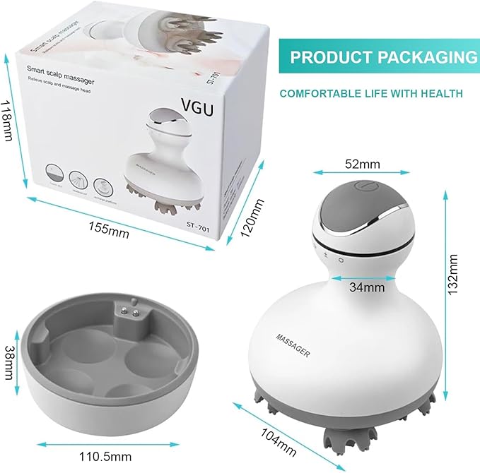 VGU Rechargeable Scalp Massager with Multi-Node Design, Promotes Hair Growth, Relieves Stress, Waterproof, Portable Handheld Head Massager