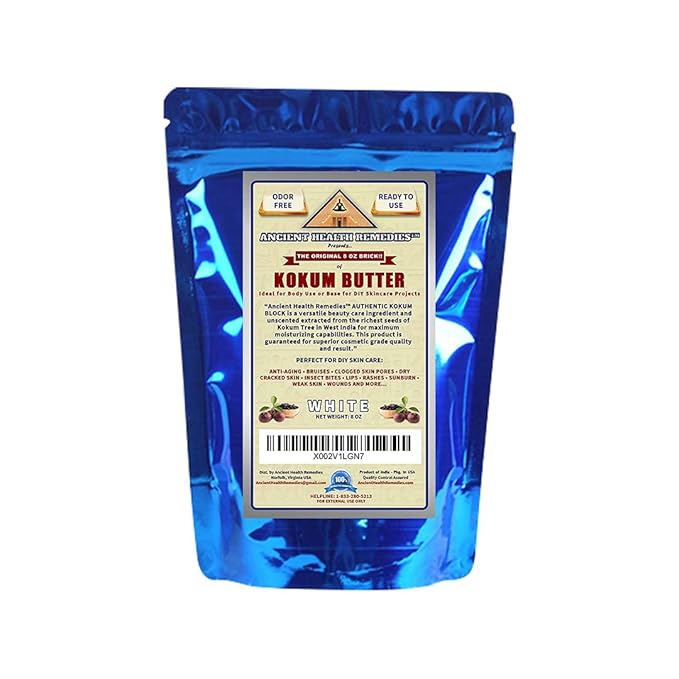 ANCIENT HEALTH REMEDIES Cosmetic Grade, PURE KOKUM BUTTER JAR/BLOCK. Bulk, Odor Free Alternative to Raw, Soft Butters. Ideal Hard Base for DIY Balms, Creams, Candle and Hand Creams (INDIA) (8 oz)