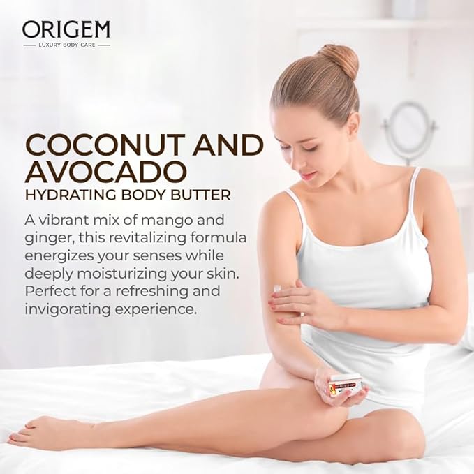 ORIGEM Body Butter for Dry Skin – Ultra-Nourishing & Hydrating Cream with Mango, Ginger, Argan Oil, Shea Butter & Honey – Moisturizer for Smooth, Glowing Skin – 8 Oz