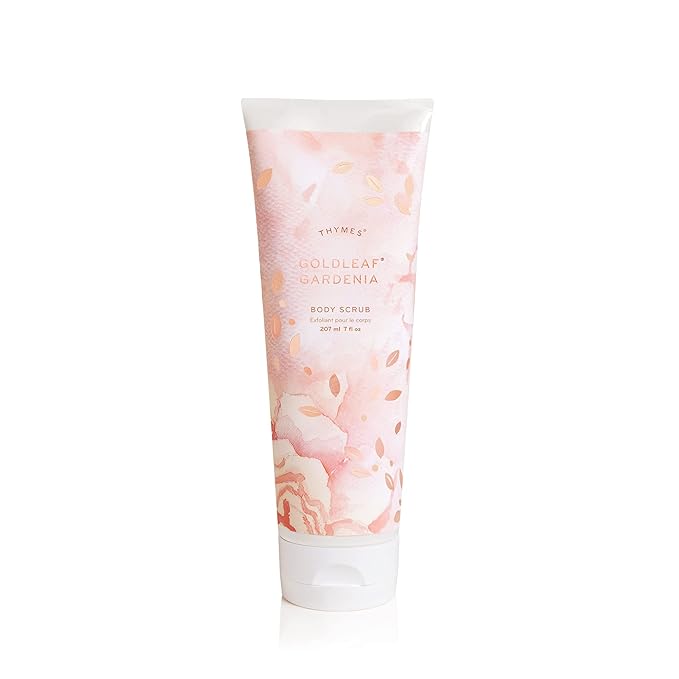 Thymes Exfoliating Body Scrub Infused with Hydration-Boosting Hyaluronate & Glycerin - Moisturizing Body Scrubs for Women & Men - Perfect Self Care Gifts for Women (Goldleaf Gardenia, 7 fl oz)