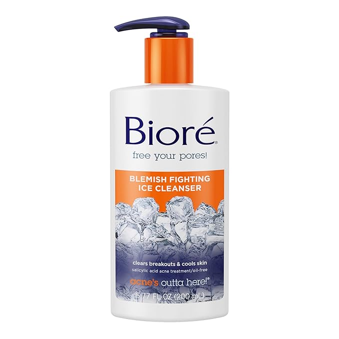 Bioré Blemish Fighting Ice Cleanser Face Wash with Salicylic Acid, Clears and Helps Prevent Acne Breakouts, Cools & Refreshes Skin, Oil Free, 6.77 Oz