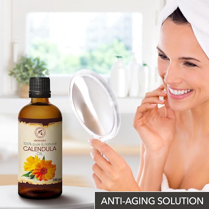 Calendula Oil 3.4 Fl Oz (100ml) - Calendula Officinalis Flower Extract – Infused - Almond Oil Base - 100% Pure & Natural - Marigold Oil – Benefits for Skin, Nails, Hair, Face, Body