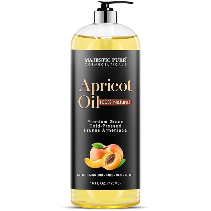 MAJESTIC PURE Apricot Oil, 100% Pure and Natural, Cold-Pressed, Apricot Kernel Oil, Moisturizing, for Skin Care, Massage, Hair Care, and to Dilute Essential Oils, 16 fl oz