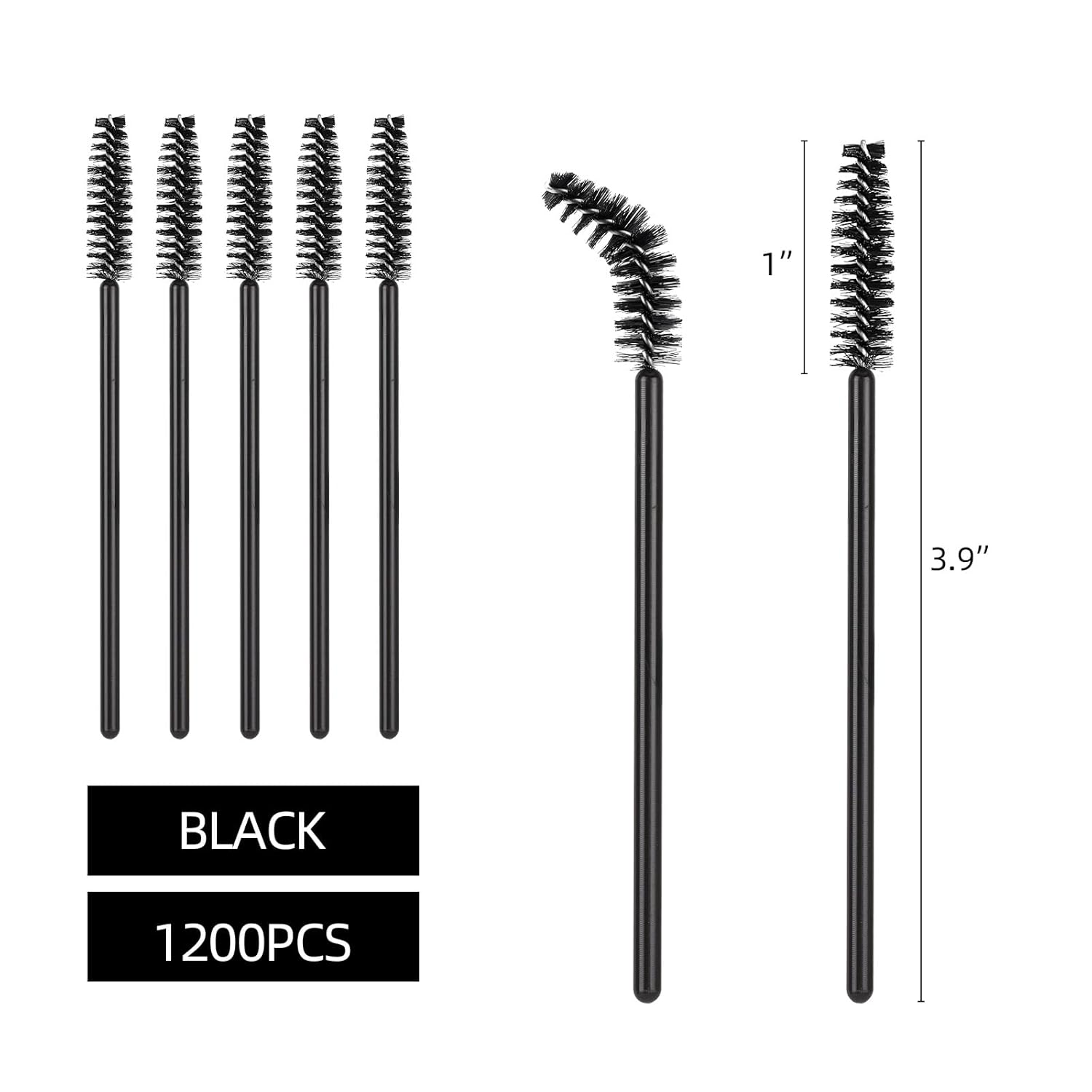 Tbestmax 1200 Disposable Mascara Wands, Spoolies Brush for Eyelash Extensions, Spooly Eyelash Eyebrow Brushes Lash Wand Applicator Makeup Kits - Black