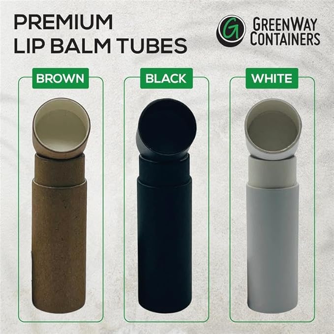 GreenWay 0.15oz / 4.25g Kraft Paperboard Lip Balm Tubes with Lids - 12 Pack Lip Gloss Tubes Refillable DIY Cosmetic Containers – Extra Thick Push-Up Bottom Lip Balm Containers - White