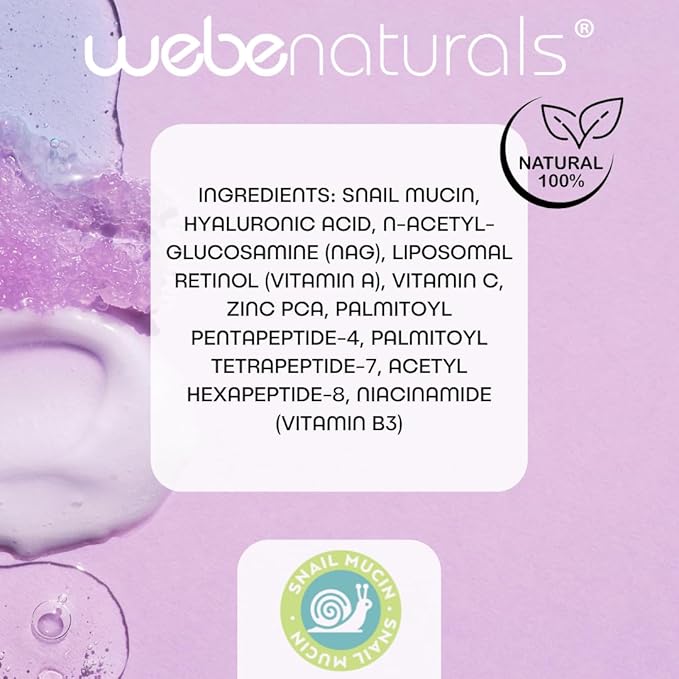WEBE Snail Mucin 92% Radiant Renewal Serum | Retinol 1.5%, Niacinamide 5%, Peptides, Vitamin C, Hyaluronic Acid & Zinc PCA | Anti-Aging Plumping Serum with Intense Moisture Lock, Glowing Smooth Skin