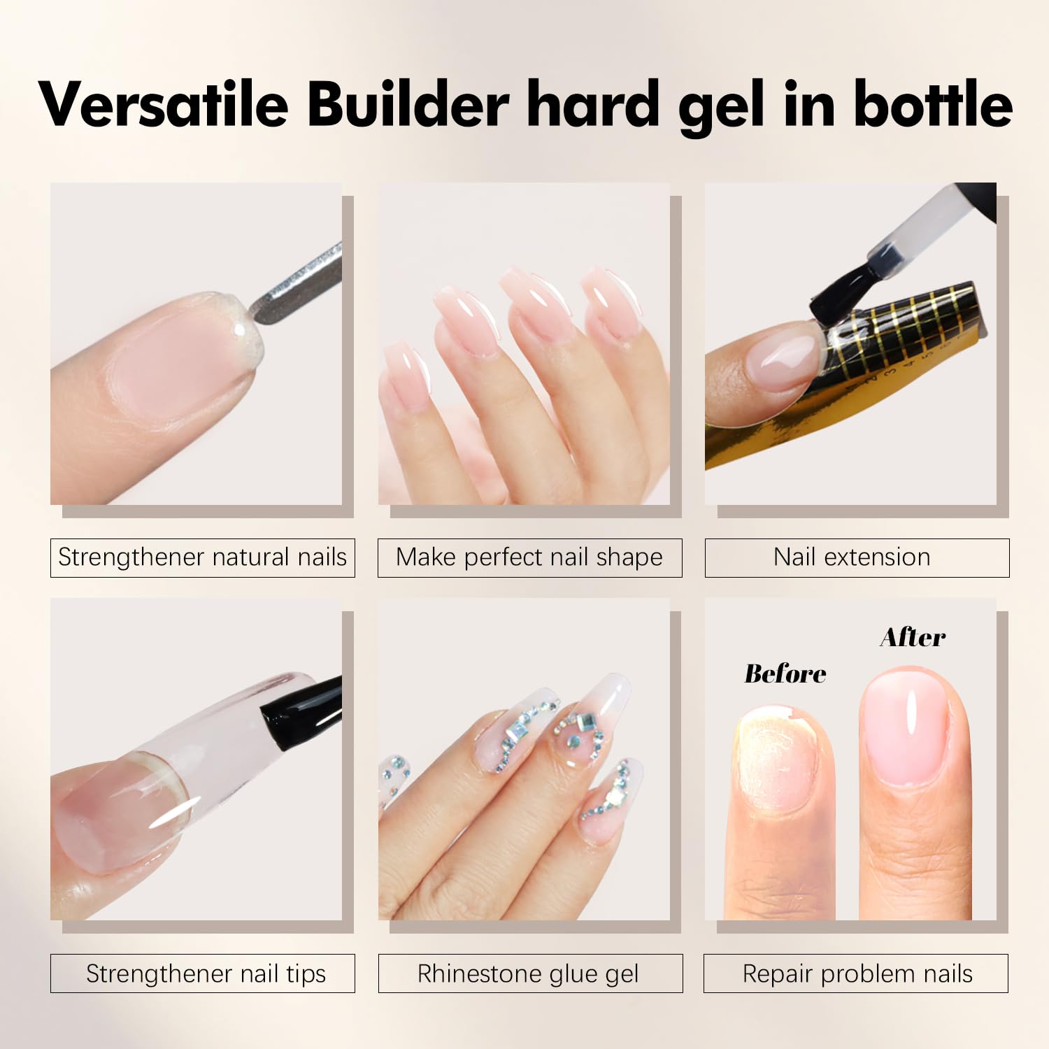 FZANEST Builder Nail Gel Hema & TPO-Free 15ml *2 pcs Clear Hard Gel Extension For Nails Thickening Strengthener Brush on Builder Bottle Soak Off UV Holiday Nail Art Design for Girls