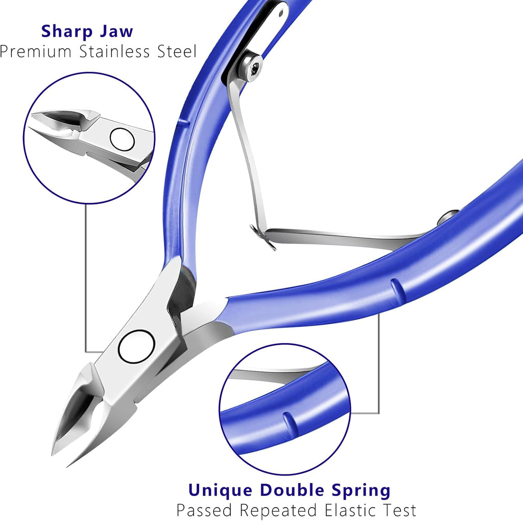 Cuticle Trimmer Cuticle Remover with Cuticle Pusher, XUNXMAS Professional Stainless Steel Durable Pedicure Manicure Tools Cutter Nipper Scissor Clipper for Fingernails and Toenails Dead Skin Blue