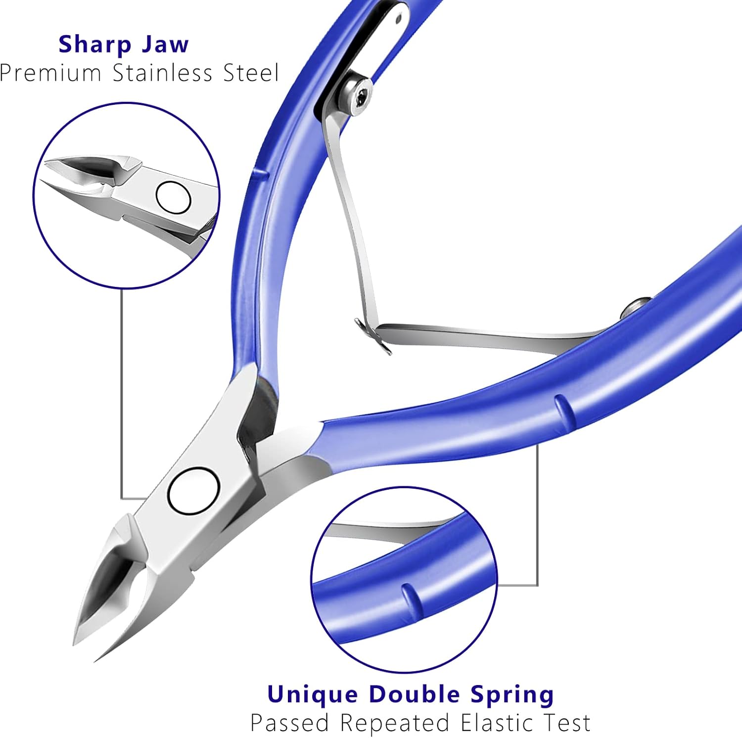 Cuticle Trimmer Cuticle Remover with Cuticle Pusher, XUNXMAS Professional Stainless Steel Durable Pedicure Manicure Tools Cutter Nipper Scissor Clipper for Fingernails and Toenails Dead Skin Blue