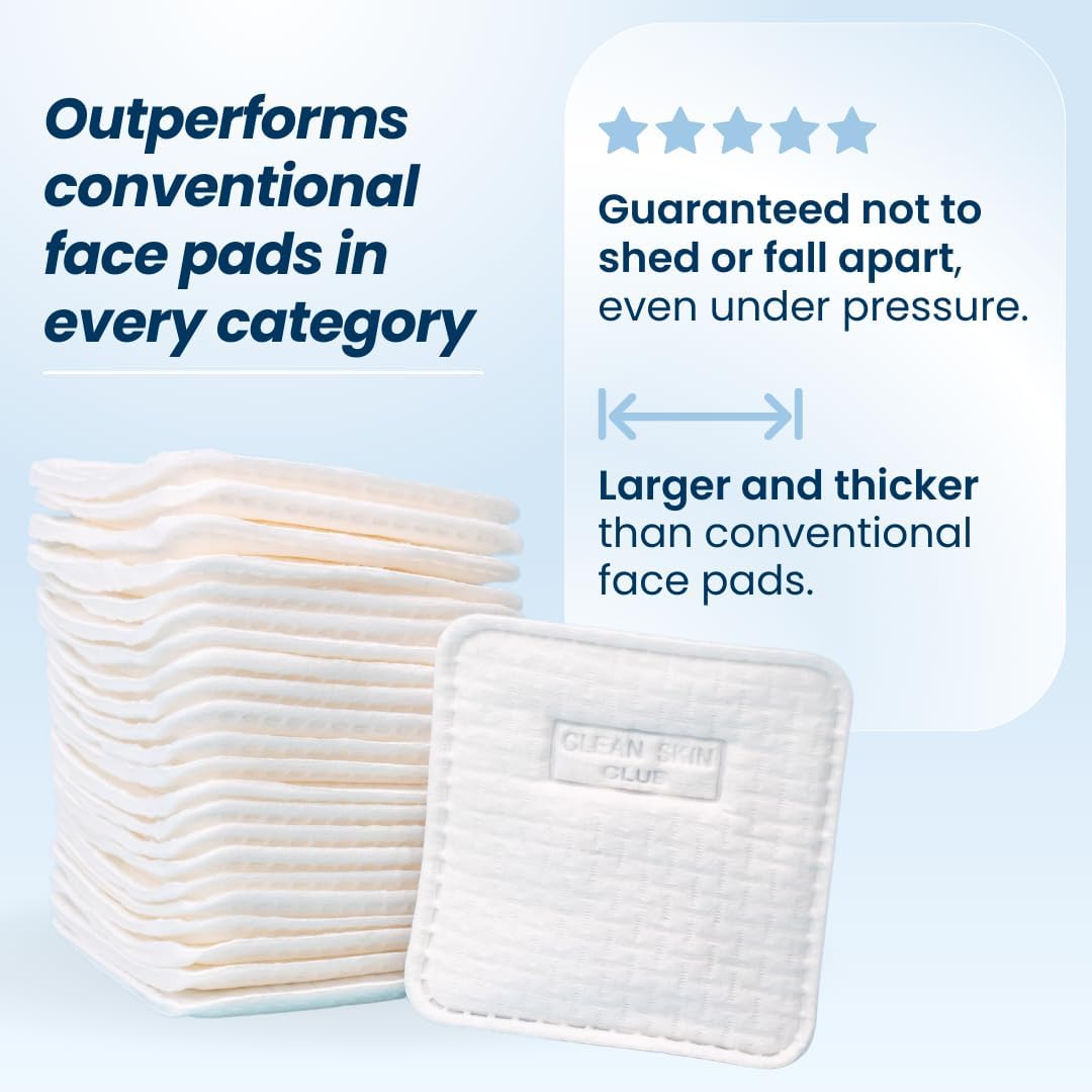 Clean Skin Club Clean² Pads 2.0 [New & Improved Edges] Guaranteed Not to Shed & Tear Face Pads, Unique Triple Layers, Textured & Ultra Soft Side, Organic Disposable Cotton, Pair with Makeup Remover