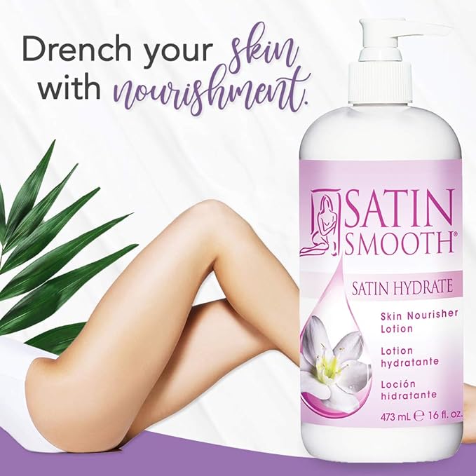 SATIN SMOOTH Hydrate Skin Nourisher Lotion, Post Waxing Treatment, Daily Moisturizer 16 oz