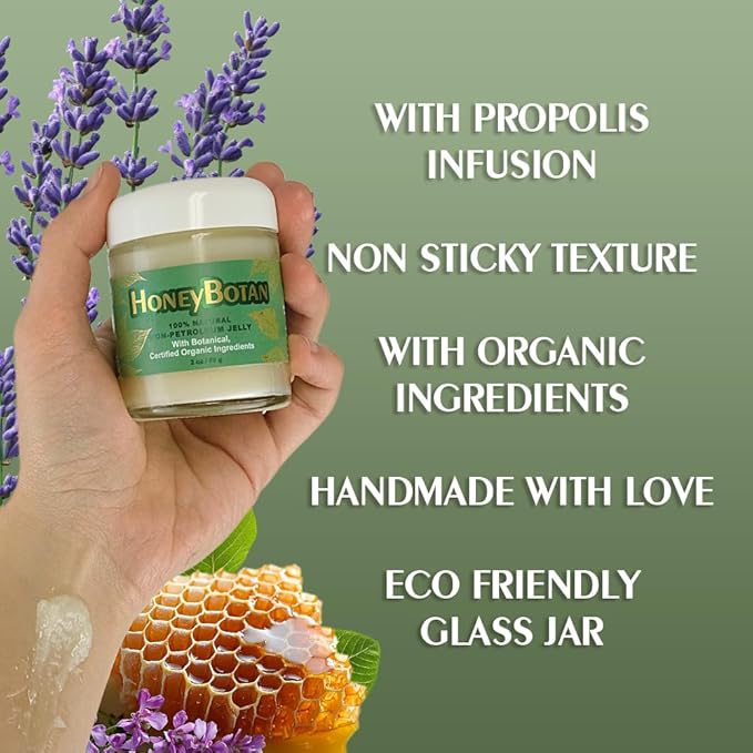 HoneyBotan - 100% Natural Unpetroleum Skin Balm with Organic Ingredients - Petroleum Jelly Alternative for Lips, Hands, Baby Care, Makeup Remover, and More (2 Ounce)