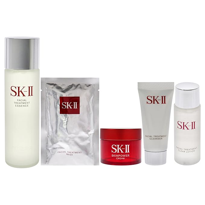 SK-II Pitera 6-Piece Set (Cleanser 0.57 Oz + Lotion 1 Oz + Essence 7.7 Oz + Skinpower Cream 0.49 Oz + 2 Facial Masks)
