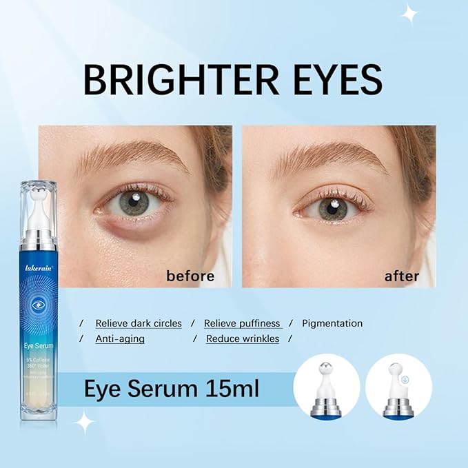5% Caffeine Eye Serum,Moisturizing Eye Cream with 360° Massage Roller Ball,Anti-Aging Moisturizing Eye Serum for Dark Circles,Reducing Eye Puffiness,Lightening Fine Lines,Lifting and Firming