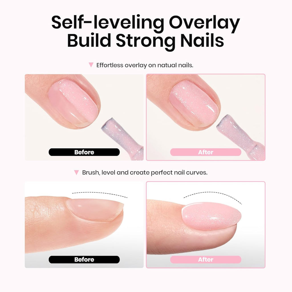 Beetles Rubber Base Color Gel Nail Polish Set 6 Colors Glitter Nude Pink Color Base 5 in 1 White Gel Polish Strengthener for Thin Nails Soak Off U V Nail Art DIY Gift for Women