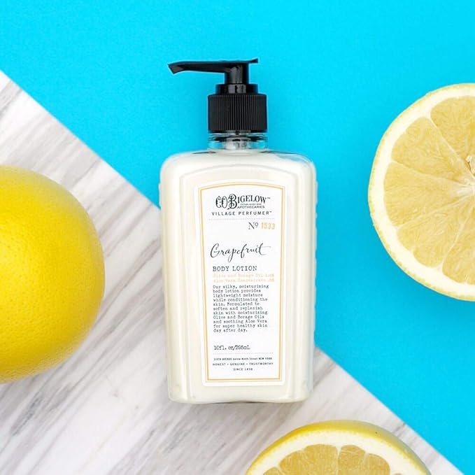 C.O. Bigelow Grapefruit Body Lotion for Women and Men, Village Perfumer Lotion with Olive Oil, Borage Oil, and Aloe Vera Concentrate, 10 fl oz