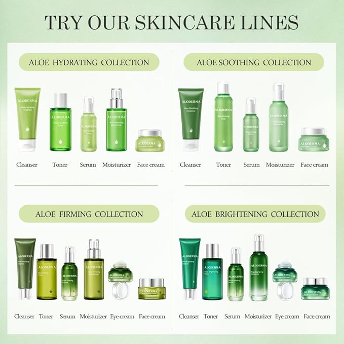 Aloderma Travel Size Soothing Set - 4 Pieces - Cleanser, Cream, Hand Cream, Aloe Vera Gel