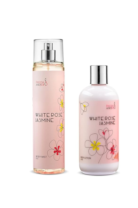 Home Spa Gift 10oz Deep Moisturizing Fragrance Body Lotion & 8 oz. Fine Fragrance Body Mist Set Luxury Self-Care Combo for Women & Girls (White Rose Jasmine) Mother’s Day Gift for Mom