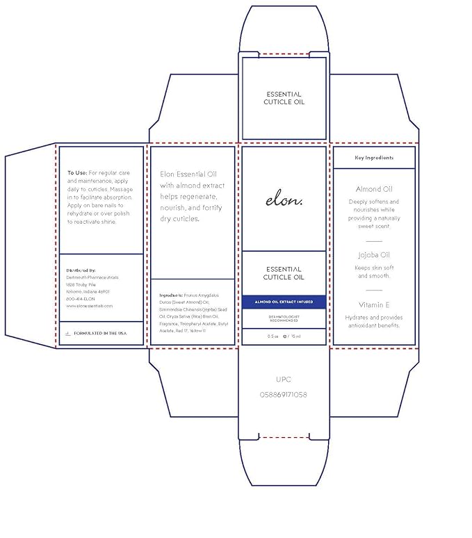 Elon Cuticle Oil for Nails w/Almond Oil Extract - Jojoba & Vitamin E - Softening & Hydrating Cuticles & Nails – Dermatologist Recommended – Bottle Size 0.5 oz