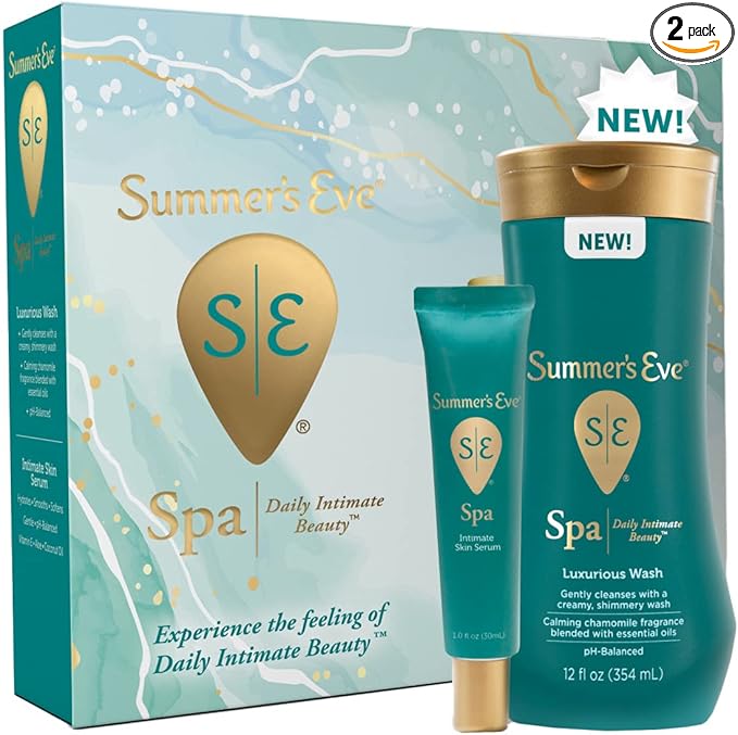Summer's Eve Spa Set for Women | Gift Box | Women's Post Shave Hydrating Serum, 1oz Tube | Cleansing Feminine Wash, 12oz Bottle, 2 Piece Set