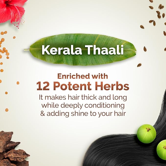 MAMAEARTH Kerala Thaali Cleansing Hair Mask for Thick & Long Hair | with Hibiscus, Shikakai, Amla, Flaxseed | Ready To Use Thali | Gently Cleanses with 12 Herbs | 7.05 Oz/200 g