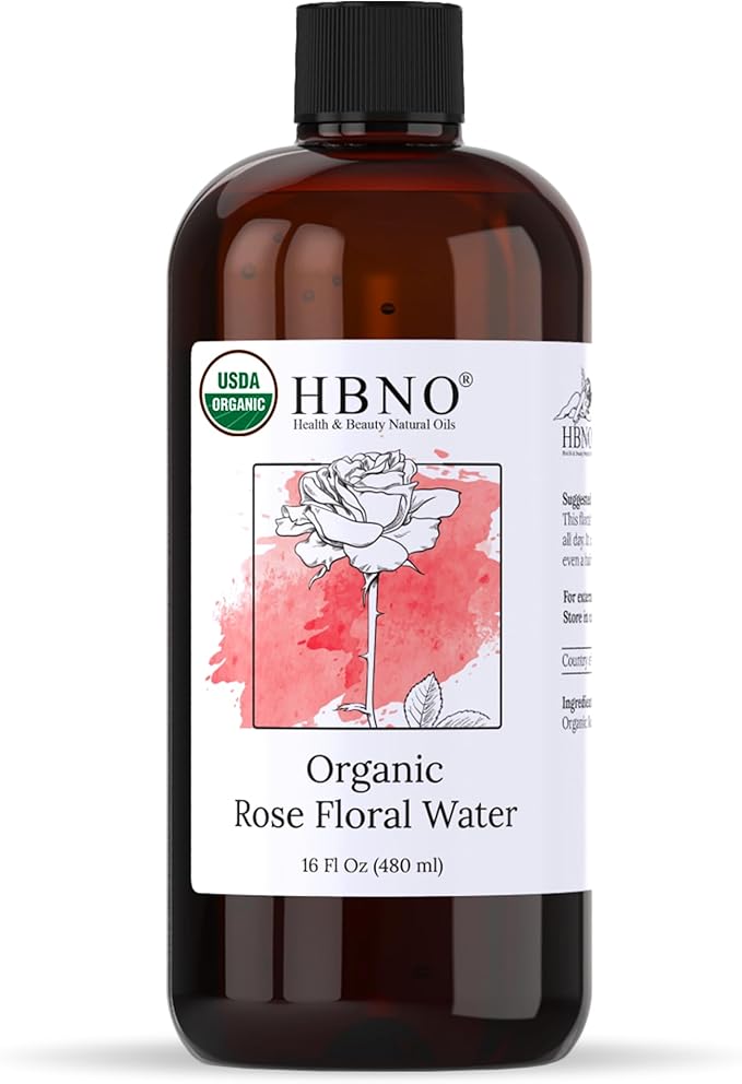 HBNO California Bottled Organic Rose Water for Face - 16 fl oz (480ml) Value Size - USDA Certified Pure for Hair, Skincare, Haircare