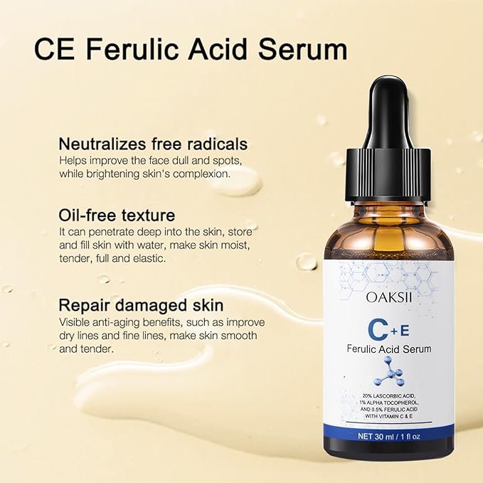 Vitamin C Face Serum, Vitamin CE Serum with Ferulic Acid, Vitamin E and Ferulic Serum Skin Care Vitamin C Serum for Face Anti Aging Face Care 1 Oz
