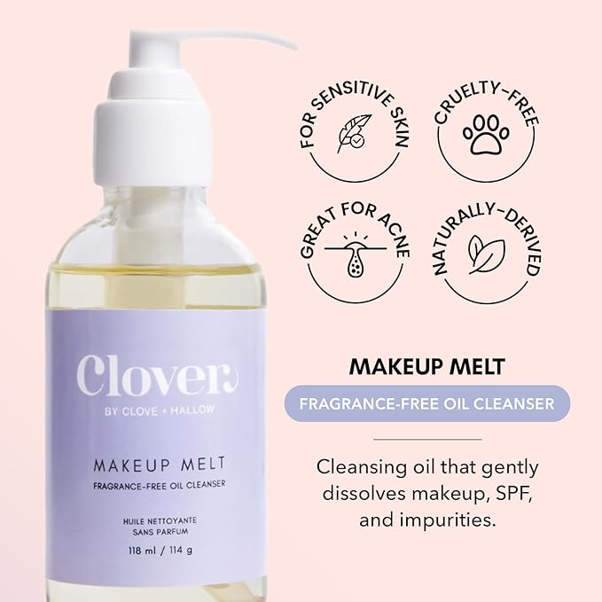 Clover Makeup Melt Milky Cleansing Oil | Gentle Makeup Removal, Skin-Friendly Formula and Residue-Free Rinse | Cruelty-Free & Vegan Face Oil - 118 ml