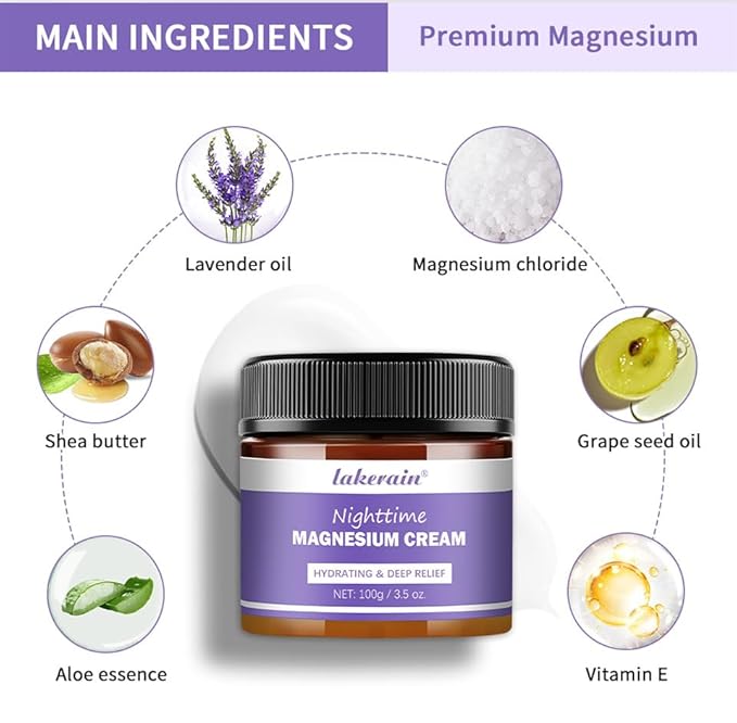 Magnesium Cream, Nighttime Relief Revitalizes Leg Arms or Chest Muscle Muscle Relaxation Care Magnesium Lotion.(Lavender)