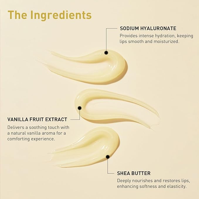 Lip Glowy Balm Vanilla: Lightweight Hydrating Lip Gloss, Instant Moisture Repair, Tahitian Vanilla Scent, Infused with Shea Butter, Monoi Flower & Sunflower Oil