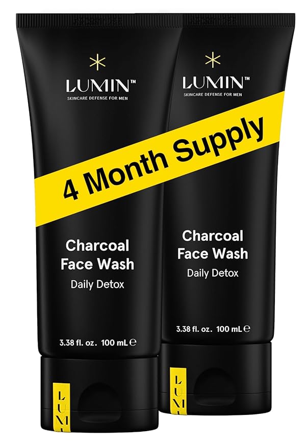 Lumin Charcoal Face Wash for Men Skincare - Daily Detox, Hydrating Face Cleanser, Removes Impurities, Exfoliates, Unclogs Pores, Controls Oil, Soothes Irritation, All Skin Types, 2 Pack