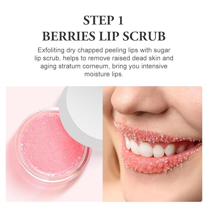 Strawberry Lip Scrub And Mask Set, Lip Scrub Kit, Lip Scrub Set, Sugar Lip Scrub Exfoliator, Lip Scrub For Dark Lips To Lighten, Lip Care Kit, Sleeping Lip Mask, Lip Mask Pack, 1.4 oz / 2-piece