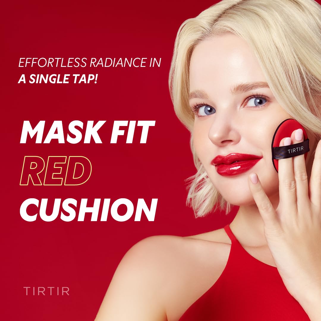TIRTIR Mask Fit Red Cushion Foundation | Full coverage, Weightless, Skin fit, Satin Glow Finish, Korean Makeup BB Foundation, beauty, Tattoo cover up, Buildable (#24N Latte, 0.63 Fl Oz)