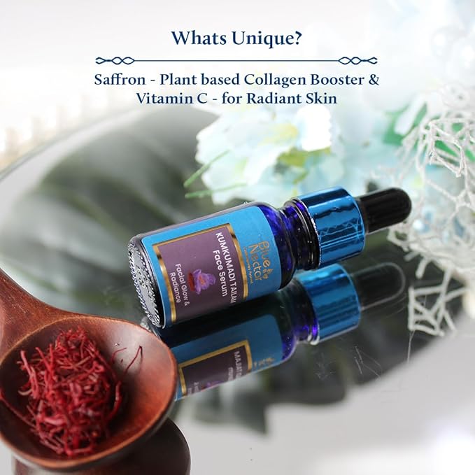 Blue Nectar Saffron & Manjish Face Oil - Original Kumkumadi Oil for Face | Ancient Glow Serum Face Moisturizer for Glowing Skin | Plant-Based Collagen Booster for Women & Men (26 Herbs, 0.33 FlOz)