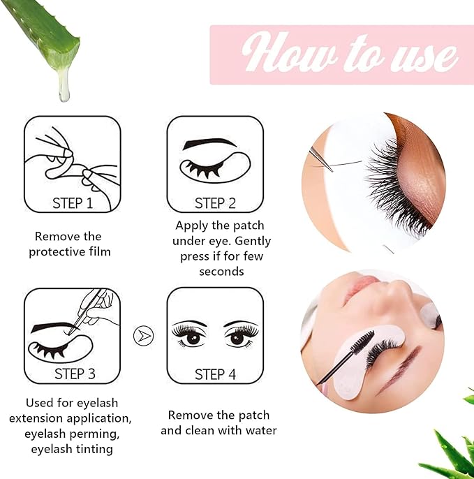 GreenLife 100 pairs 100% Naturel Eyelash Extension Under Eye Gel Pads patches kit Collagen with Aloe Vera Hydrogel Eye Patches set for Eyelash Extension Supplies Tools - 100 Pairs With Box