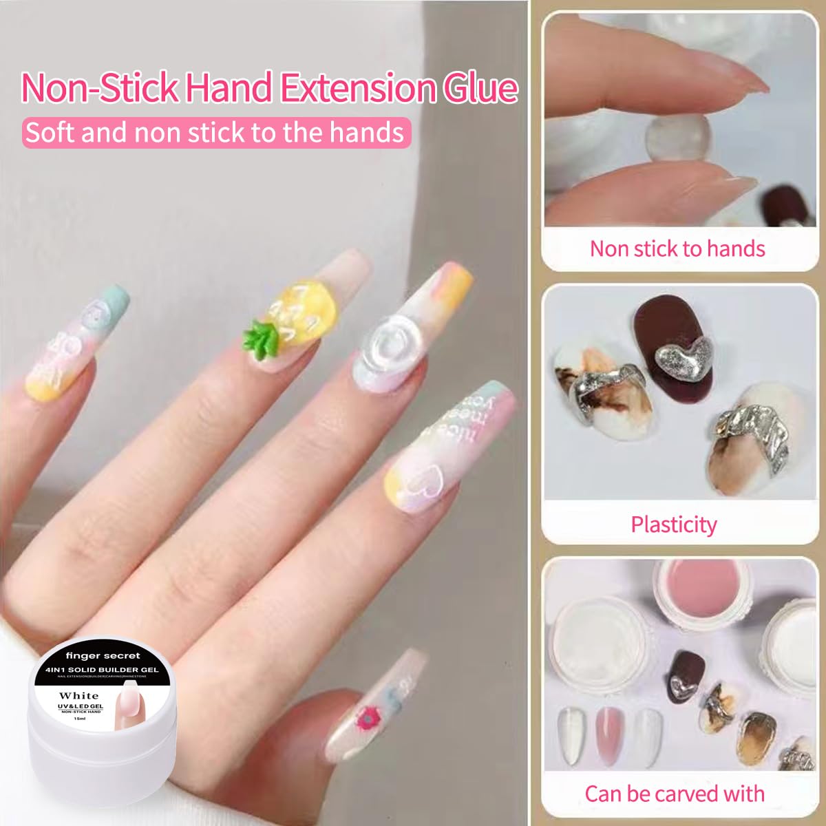 Solid Builder Gel for Nails Hard Gel 3d White Nude Colors for Nail Extension DIY Nail Kit (z2, 1)