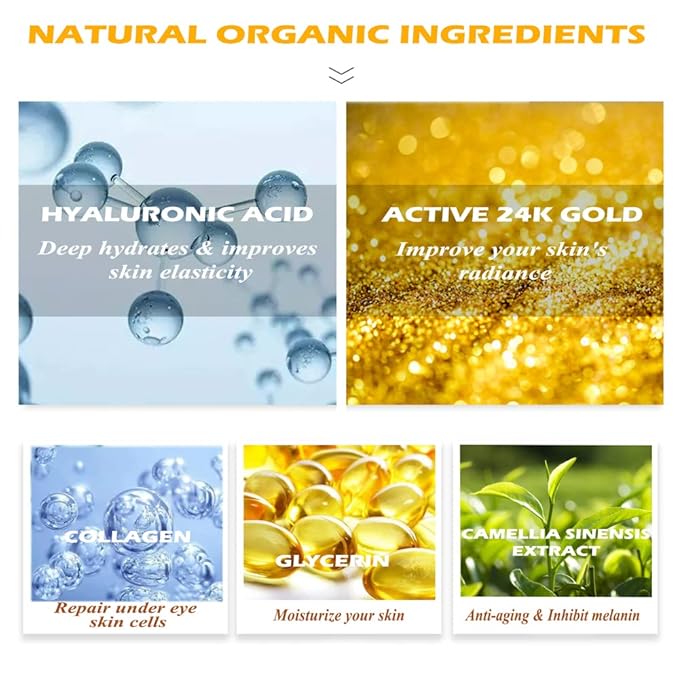 24K Gold Eye Mask, 30 Pairs Under Eye Masks for Dark Circles and Puffiness Treatment, Under Eye Patches for Puffy Eyes and Eye Bags, Gel Eye Mask Eye Pads for Face Skin Care