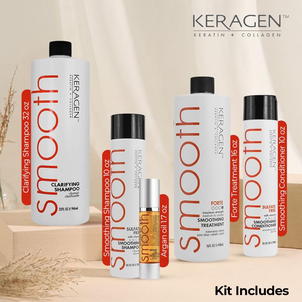Keragen Brazilian Keratin Hair Treatment - Premium Straightener Cream, Sulfate-Free Anti-Frizz Products, Perfect Straightening Solution for Dry & Damaged Hair, Kit Combo Set