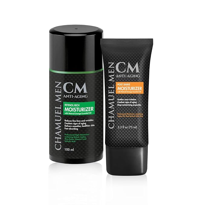 Day & Night Skincare Set for Men | Includes Anti-aging Post Shave Moisturizer + Night Moisturizer w/Retinol. The Essential Kit for Day & Night Skincare for Men. Organic Key Ingredients!
