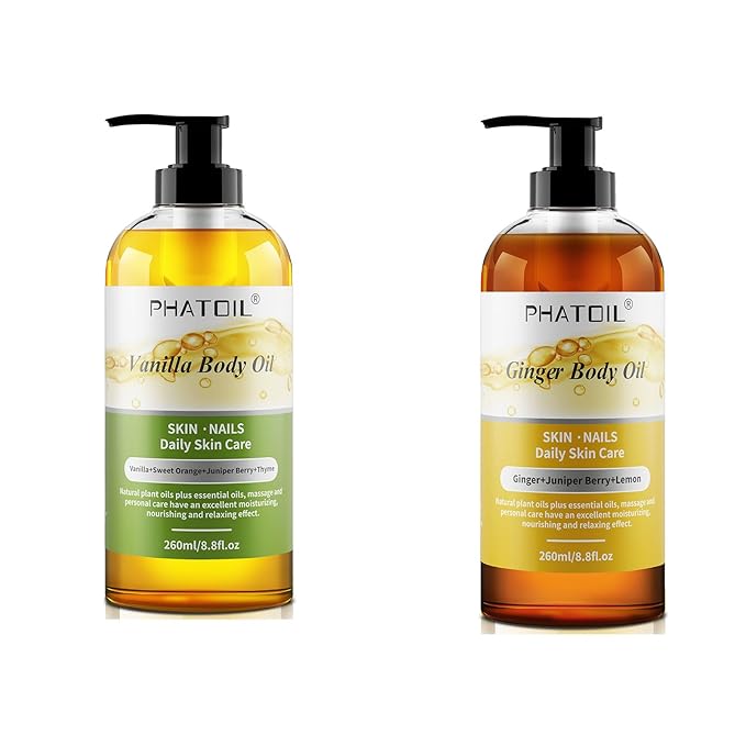 Vanilla Body Oil 260ML & Ginger Body Oil 260ML Large Bottle Body Oil for Moisturizing Skin