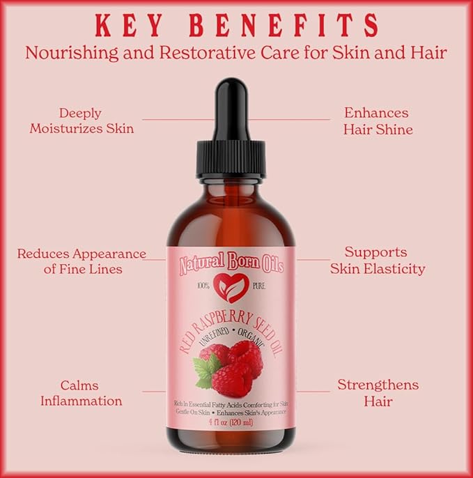 Natural Born Oils Raspberry Seed Oil, 1 Gallon, Organic, Cold-Pressed, Nutrient-Rich, Excellent for Radiant Skin, Lustrous Hair
