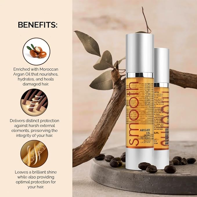 KERAGEN Hair Care Duo: Mask for Dry Damaged Hair (8 Oz) + Moroccan Argan Oil (1.7 Oz) - Deep Conditioning, Frizz-Free, Anti-Frizz Serum, Brilliant Shine, Hydrates, Seals Cuticles