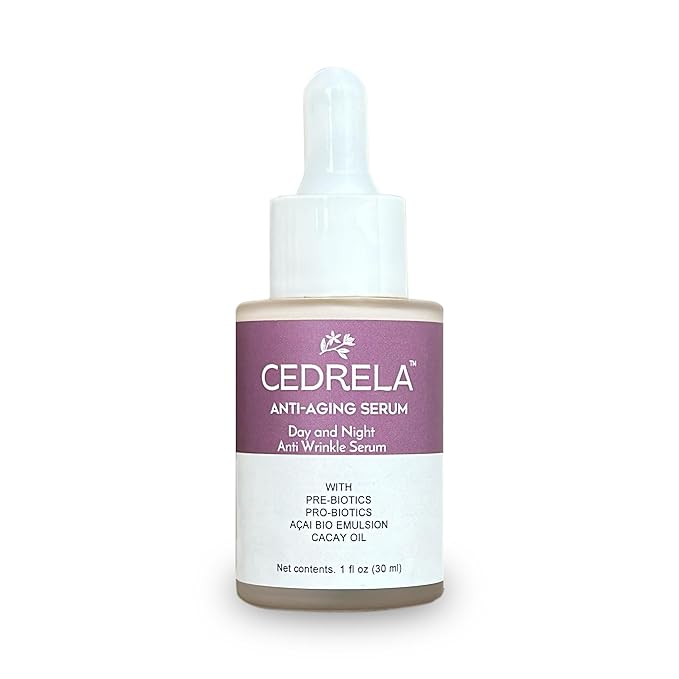 Cedrela Anti-aging Serum Day Night Anti-wrinkle prebiotics probiotics Naturak bakuchiol acai bio emulsion cacay oil plumps skin antioxidant vegan paraben-free 1 oz Suero antiedad probioticos