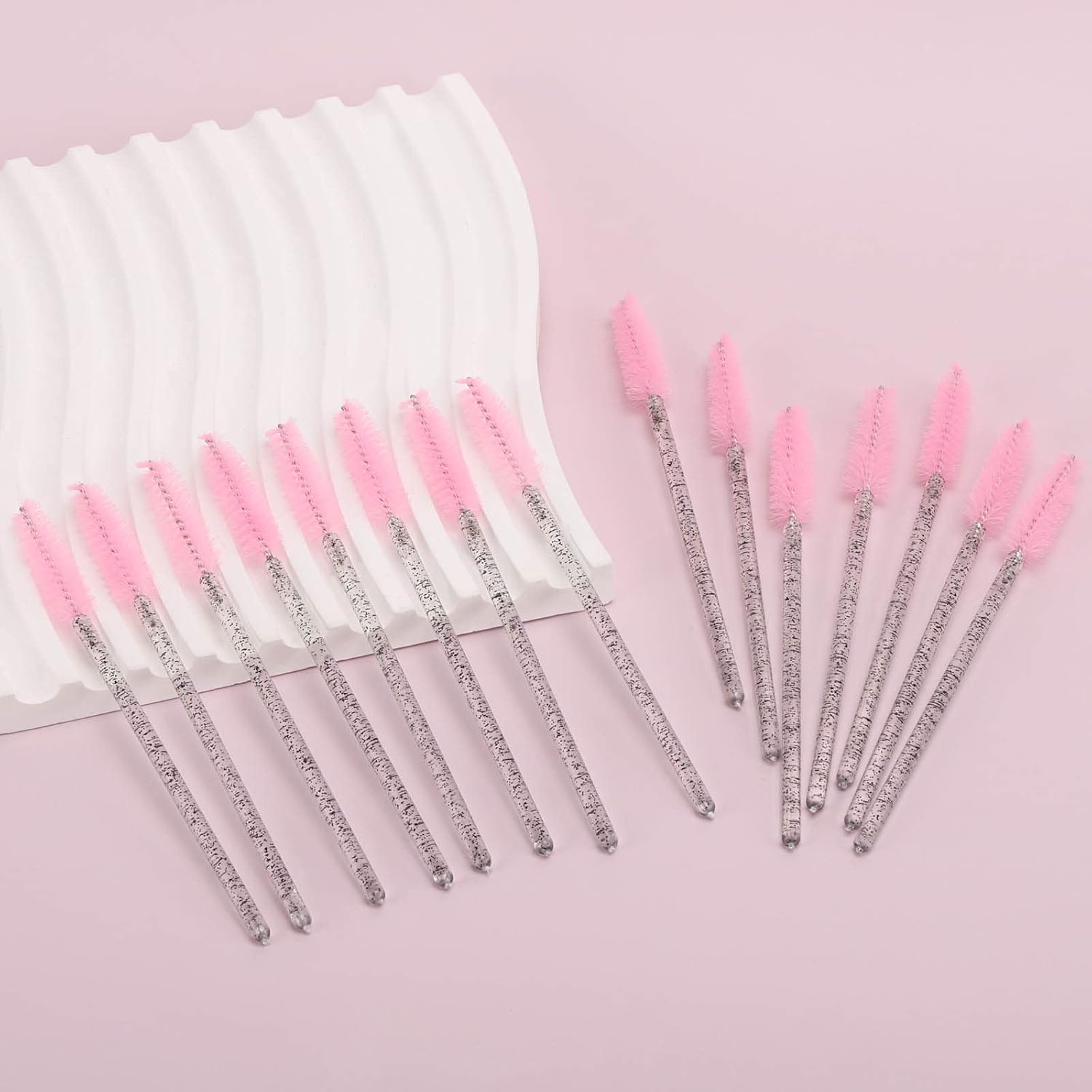 Tbestmax 300 Pcs Disposable Spoolies, Mascara Wand Eyelashes Brushes Applicator for Eyebrow Eye Lash Extension Black Stick Pink Head