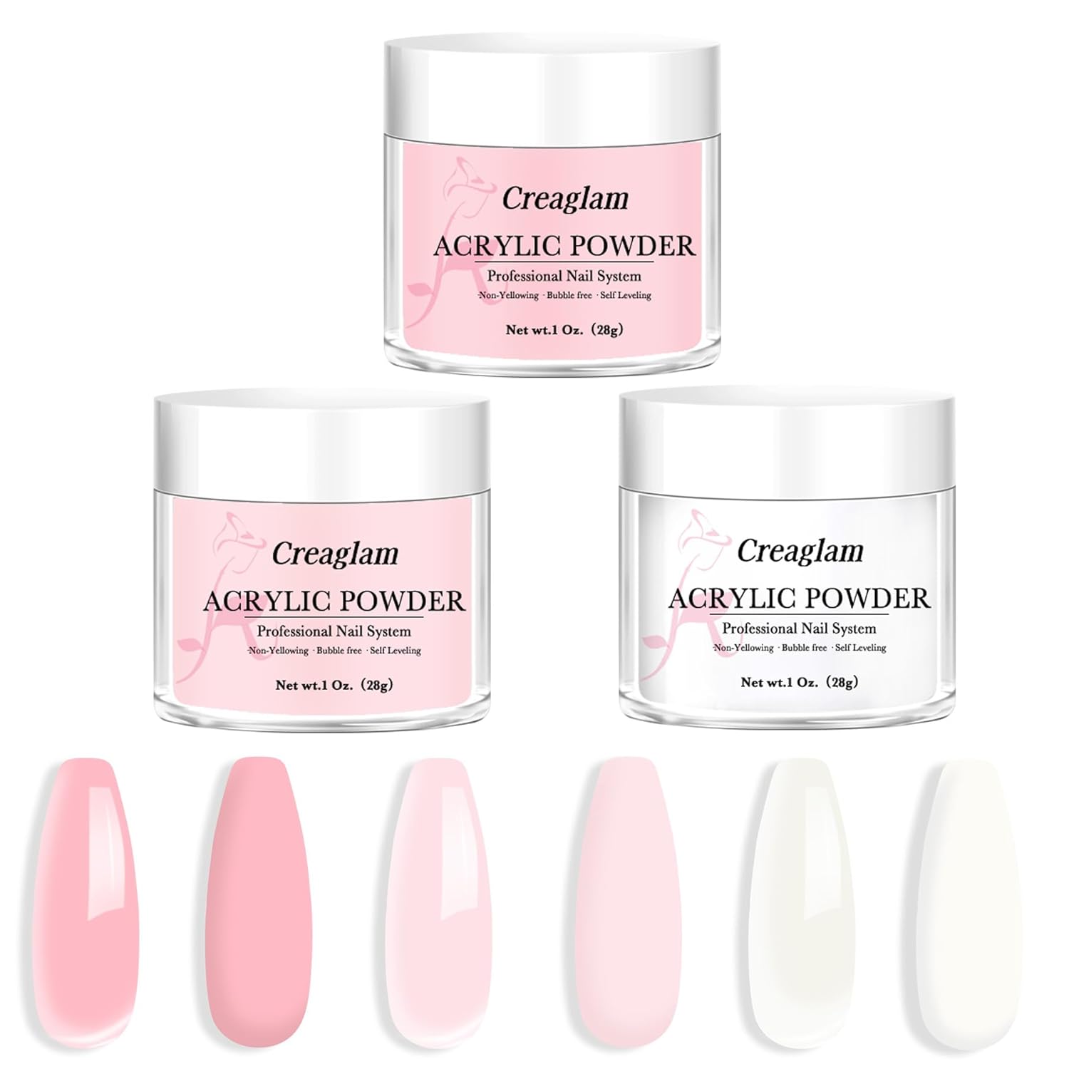 Acrylic Powder Large Capacity: 3Pcs 1 Oz. Festival Bloom Pink Marshmallow Super Nail Polymer for 3D Art Carving French Extension - 28g White Professional Acrylic Powder No Need Lamp